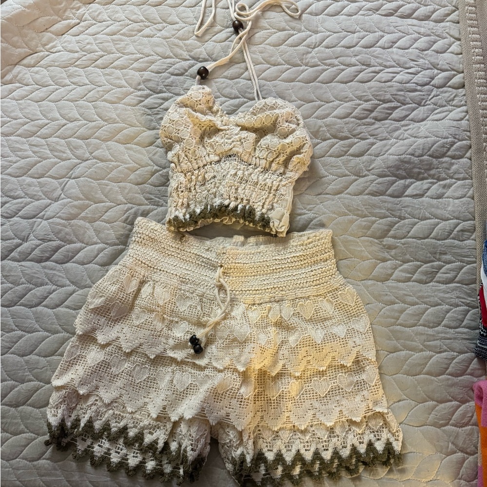 Crochet Halter Top and Shorts Set
